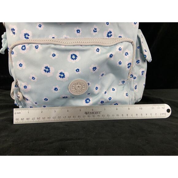 Kipling Blue floral Backpack school book bag Blue/White/Gray New - Picture 6 of 10